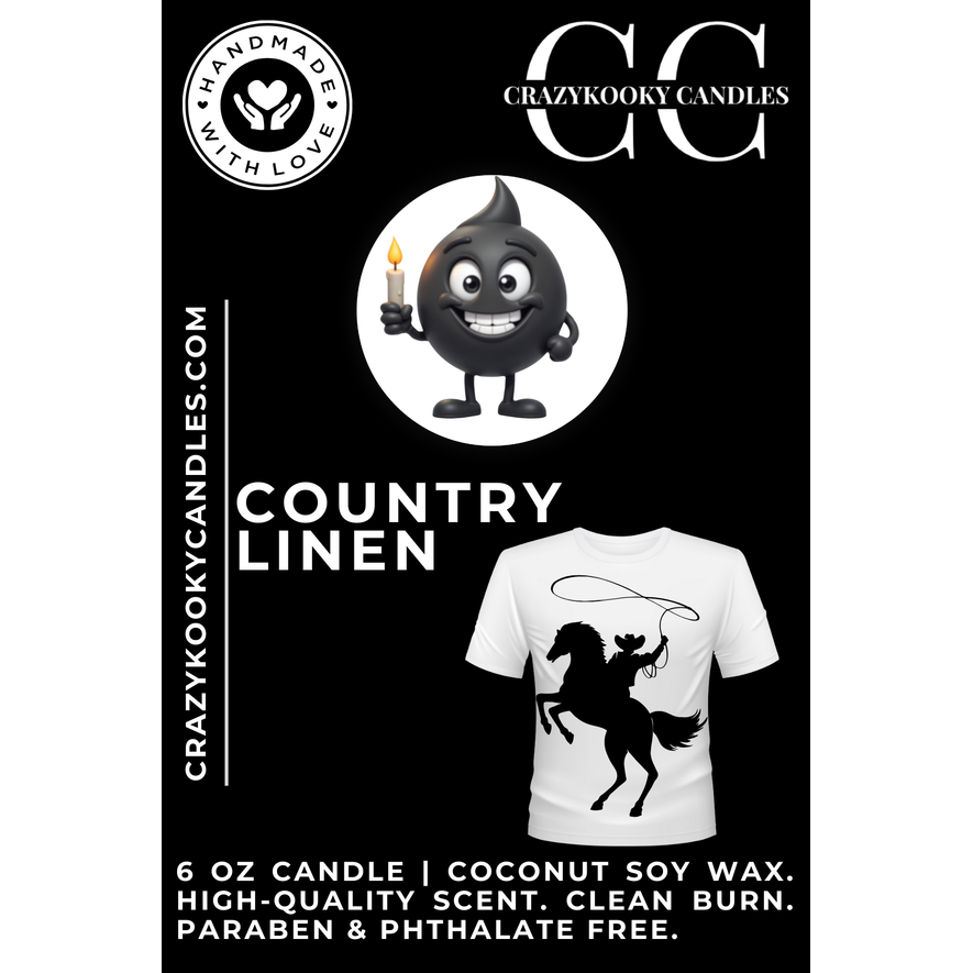 COUNTRY LINEN - Funny Candle, Scented Coconut Soy Candle, 6oz