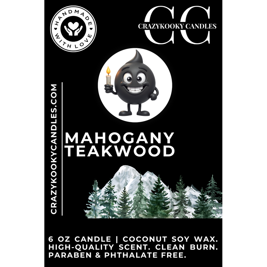 MAHOGANY TEAKWOOD - Funny Candle, Scented Coconut Soy Candle, 6oz