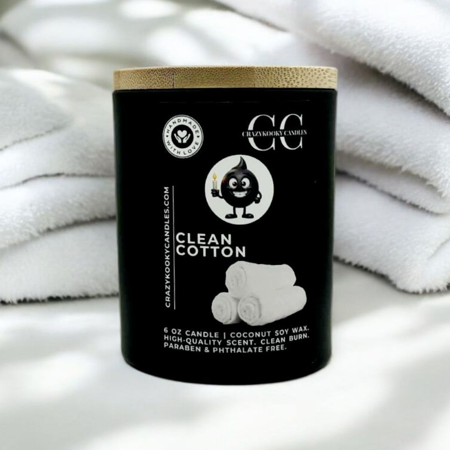 CLEAN COTTON - Funny Candle, Scented Coconut Soy Candle, 6oz