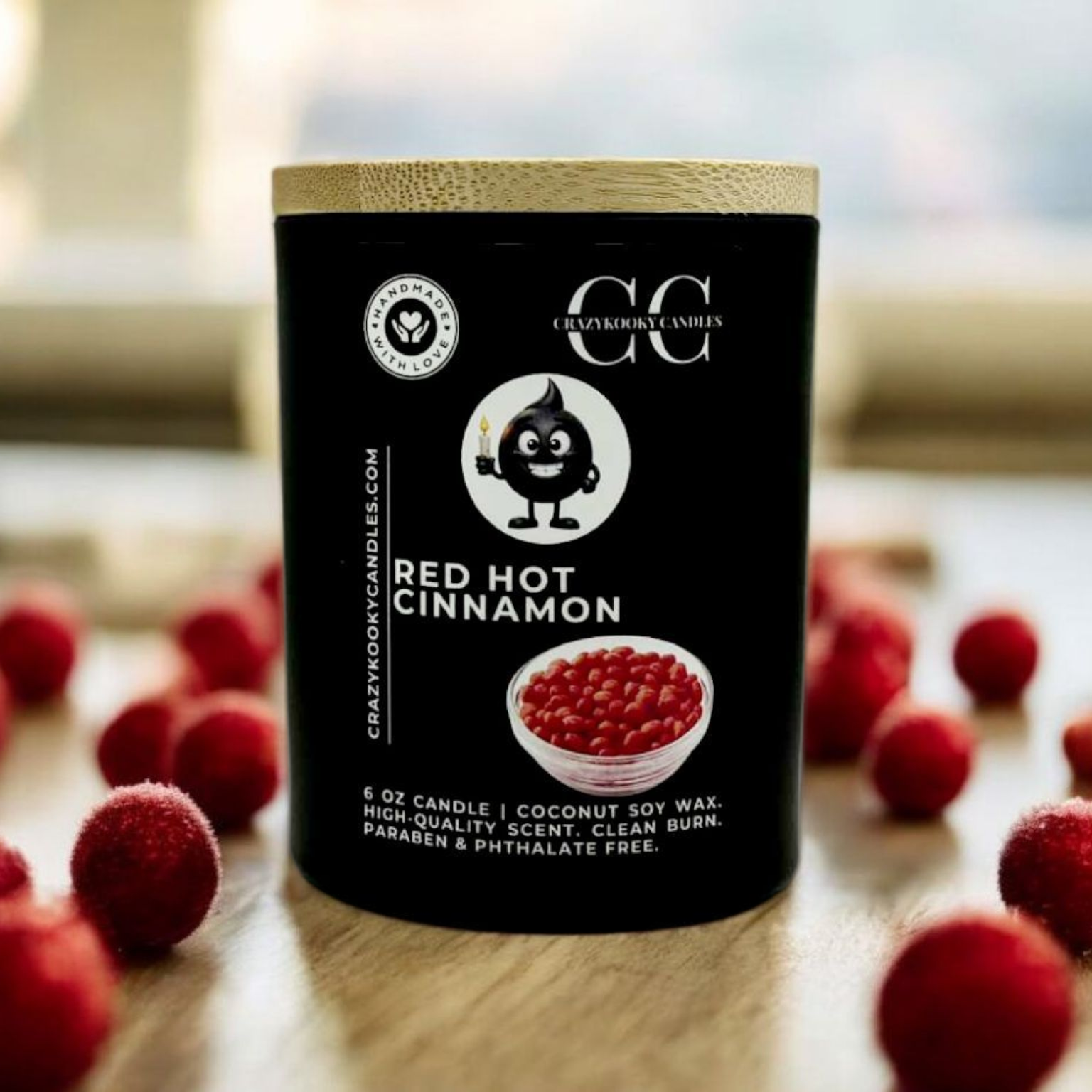 RED HOT CINNAMON - Funny Candle, Scented Coconut Soy Candle, 6oz